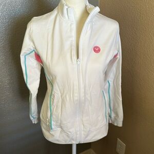 Wimbledon EUC size 8 white pink blue full zip sweater